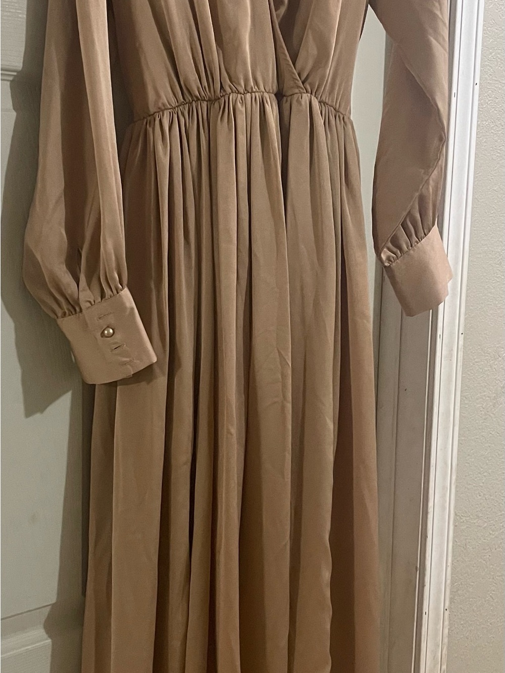 Baltic Born Tan Long Sleeve Maxi Dress with Gathered Waist
